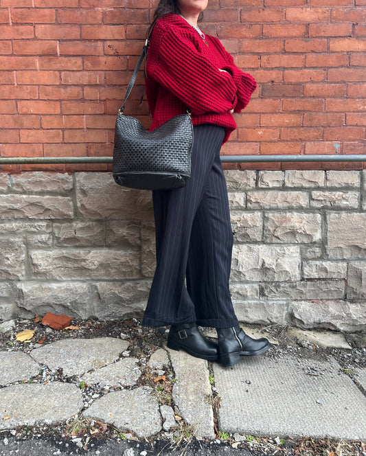 90’s Vintage Black Woven Leather Purse