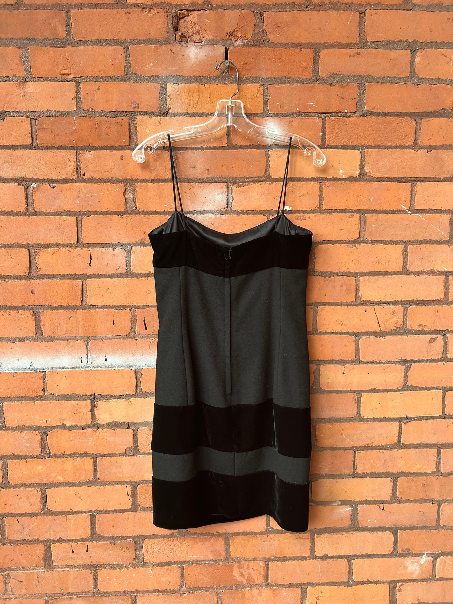 90’s Vintage Black Velvet Square Neck Mini Dress / Size 6
