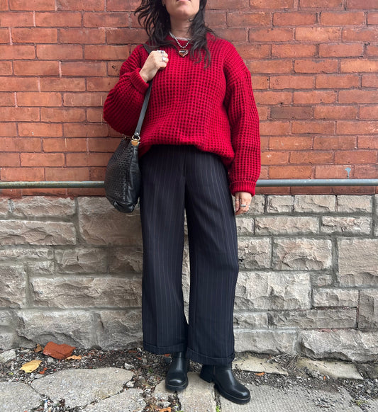 90’s Vintage Navy Pinstripe Wide Leg Trousers / 30 waist