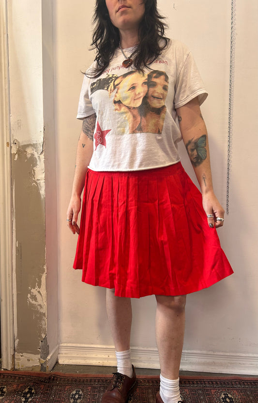80’s Vintage Bright Red Pleated Skirt / 30 Waist