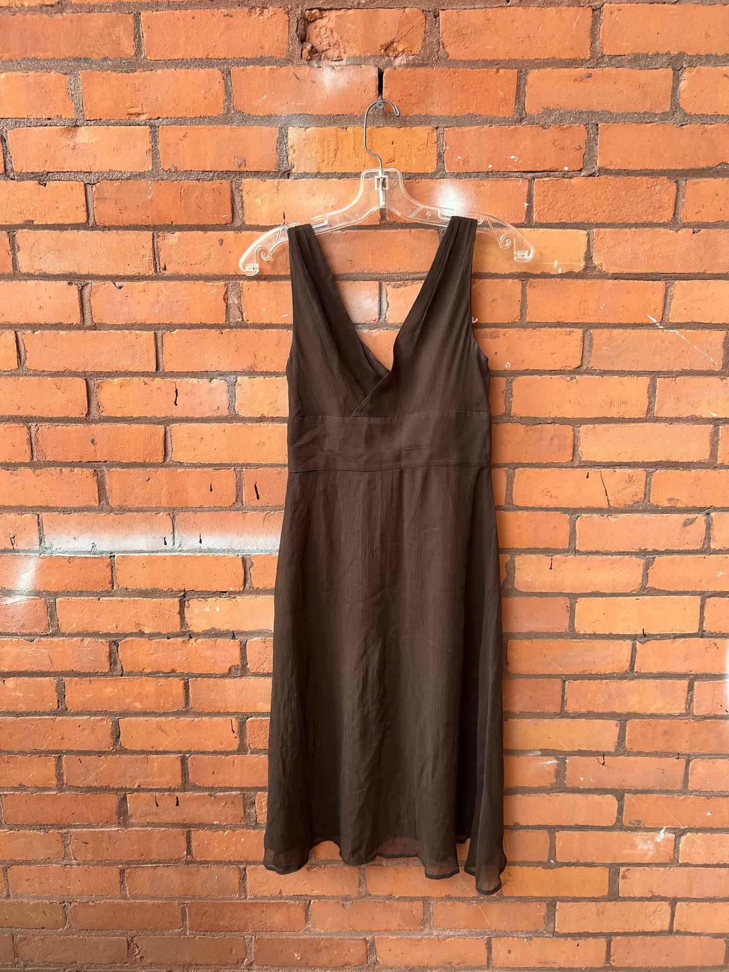 Y2K Vintage Brown Silk Midi Dress / Size 0-2