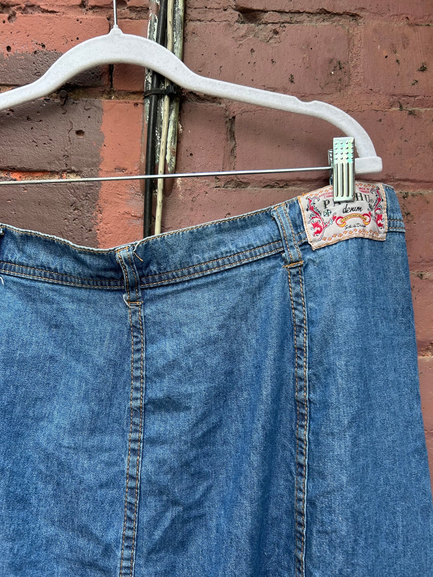 90’s Vintage Denim Button Down Maxi Skirt / 40 Waist