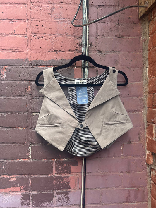 Y2K Vintage Taupe Geometric Cropped Vest / Size M-L