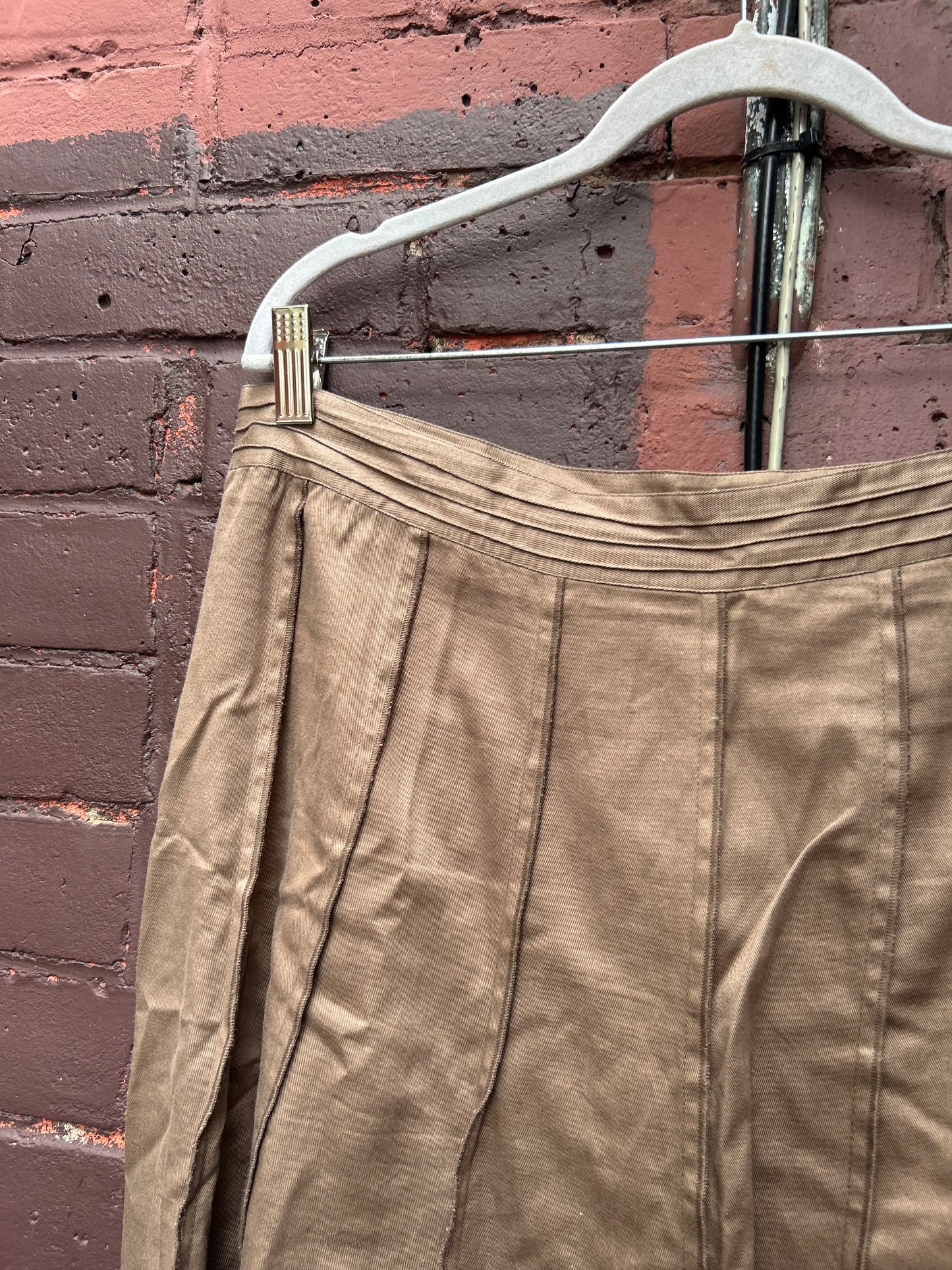 90's Vintage Taupe Paneled Cotton Midi Skirt / 36 Waist