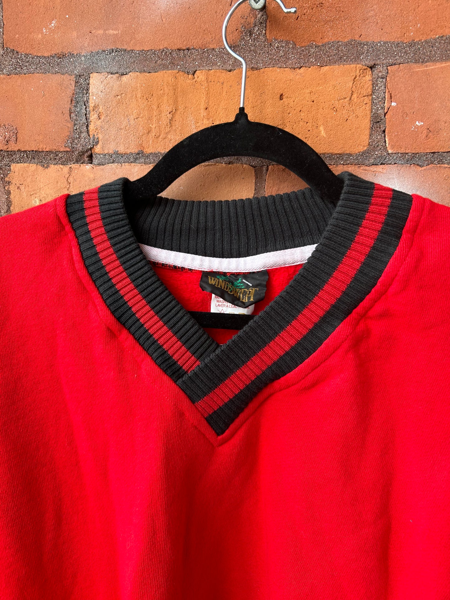 90’s Vintage Red & Black Cotton Varsity Sweater / Size L