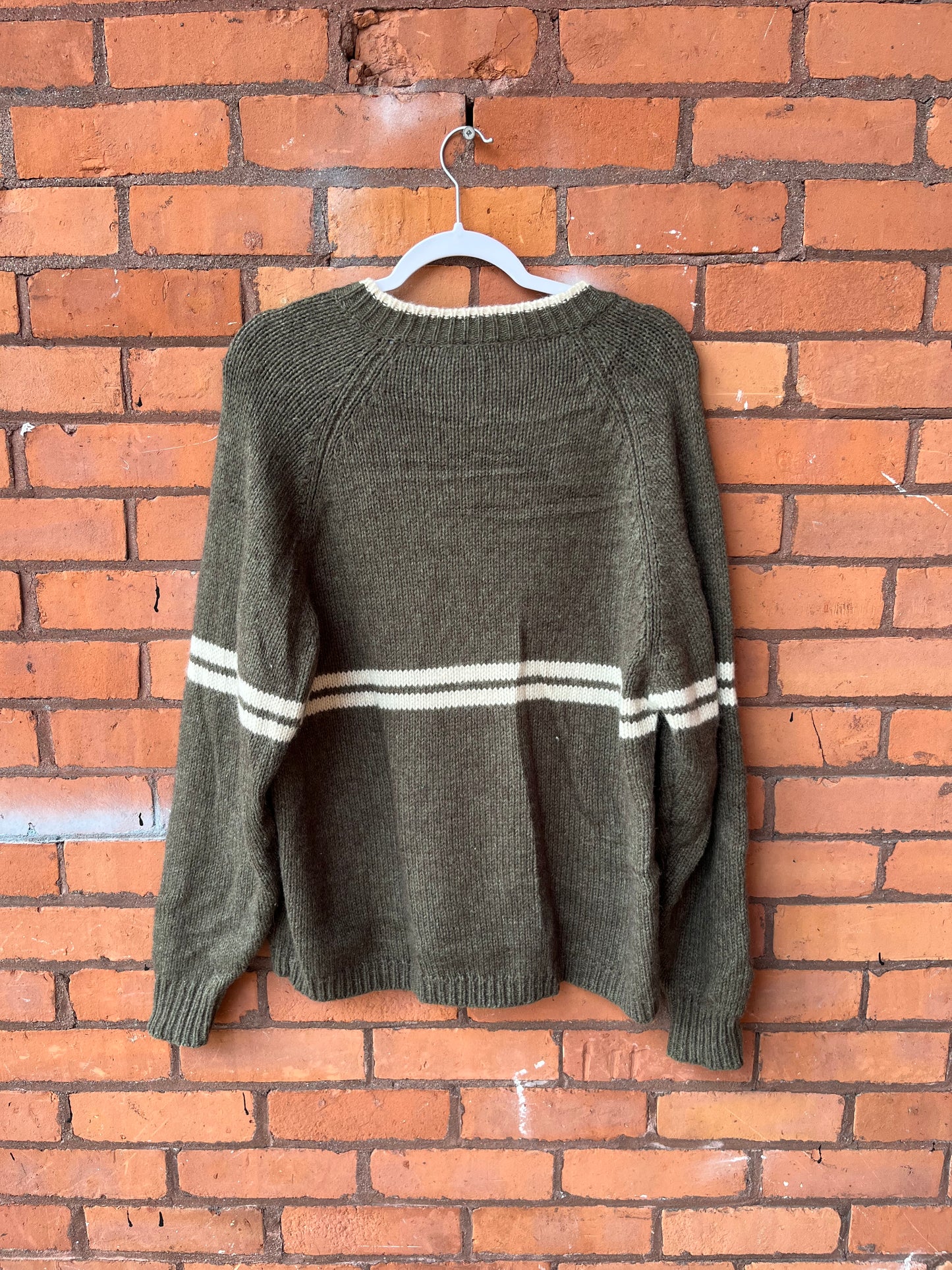 90’s Vintage Green Wool Varsity Knit Sweater / Size L