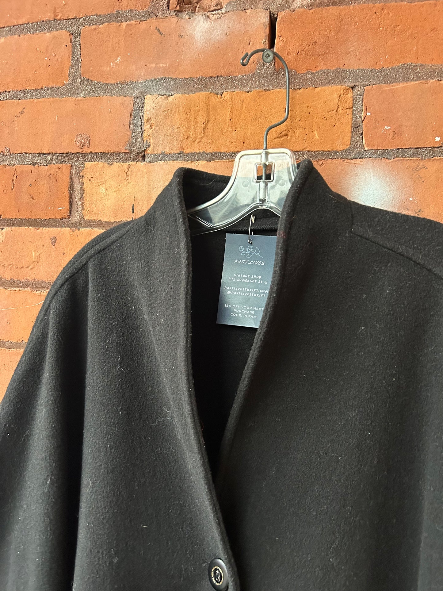 90’s Vintage Black Wool Cashmere Blend Cape Coat