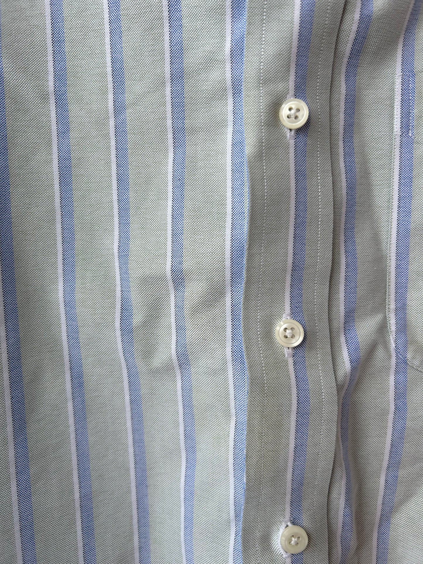 90’s Vintage Green & Blue Striped Cotton Button Down / Size L