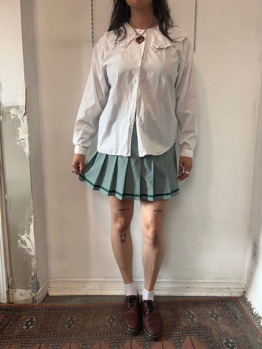 90’s Vintage Green & White Houndstooth Pleated Tennis Skirt / 32 Waist