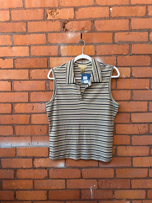 Y2K Vintage Striped Collar Tank Top / Size XL