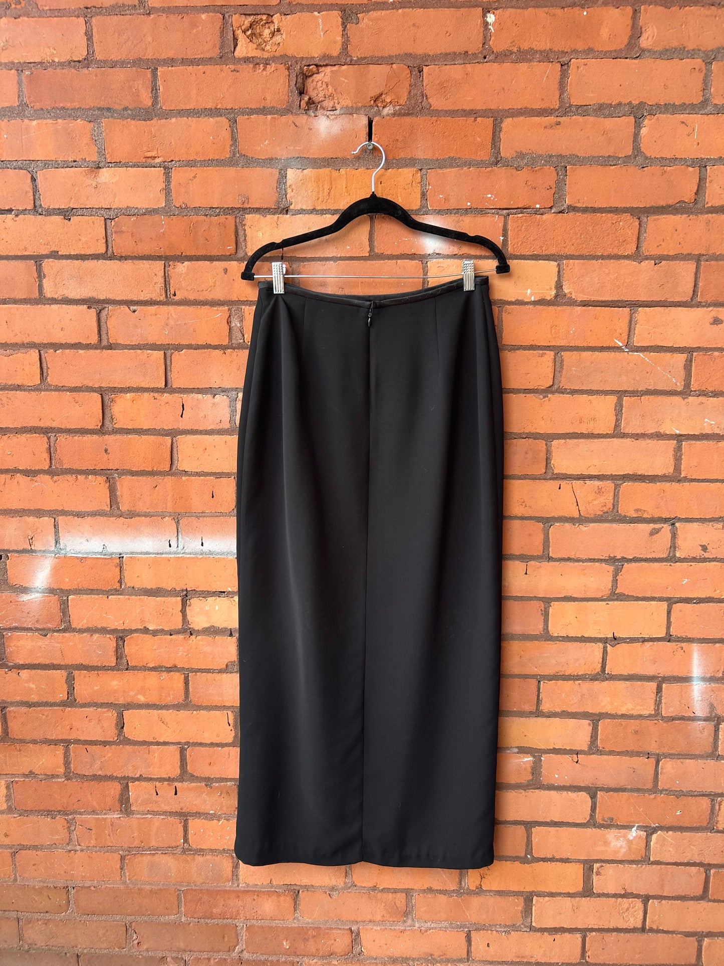 90’s Vintage Black Zip Slit Maxi Skirt / 30 Waist