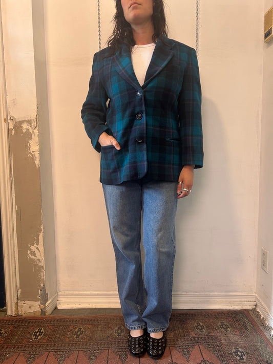 90’s Vintage Teal Wool Boxy Blazer / Size L