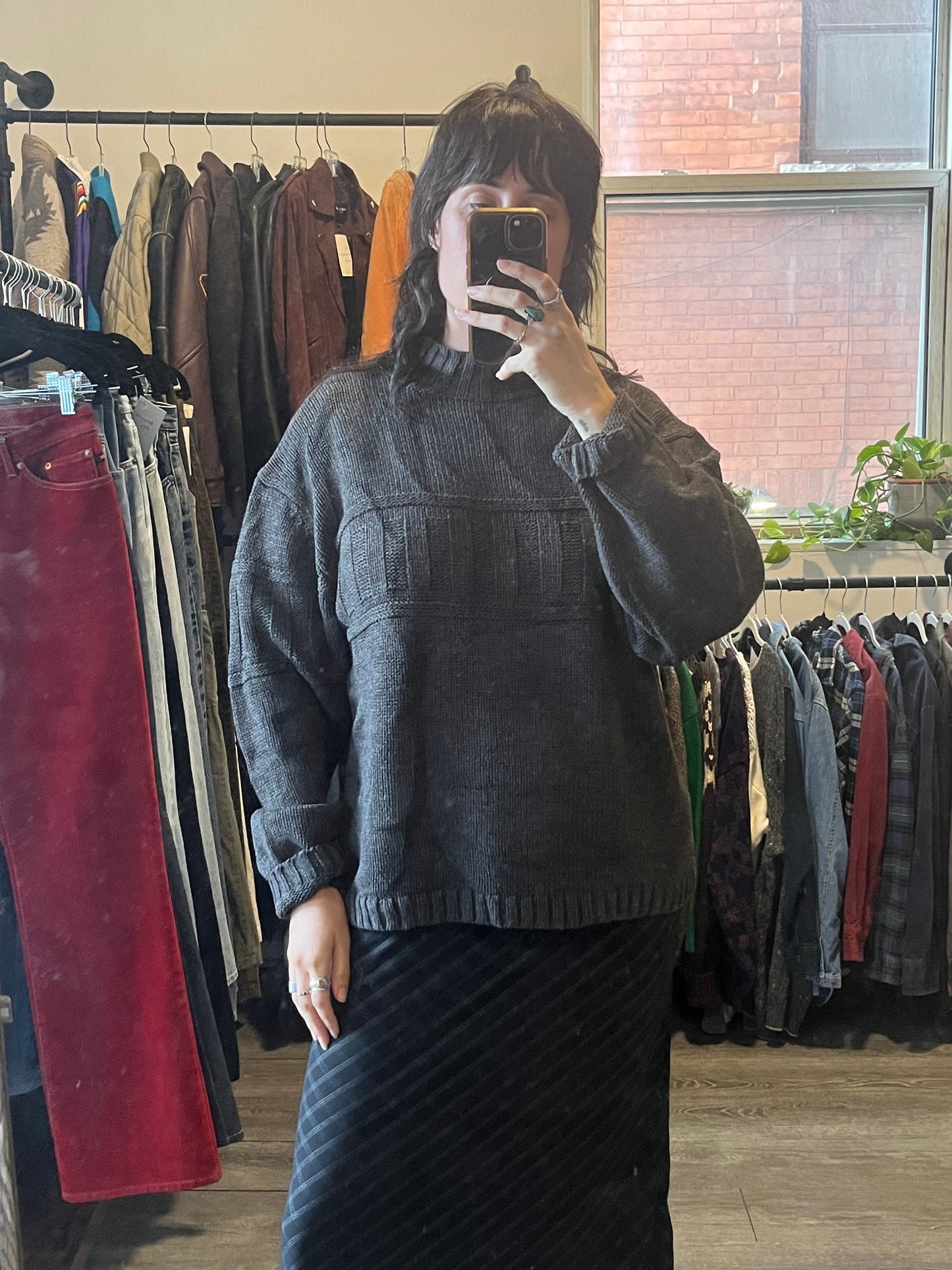 90’s Vintage Grey Chunky Mockneck Knit Sweater / Size L