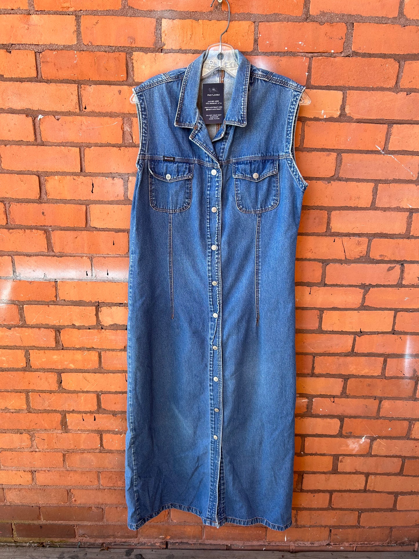 90’s Vintage Denim Button Down Maxi Dress / Size 10