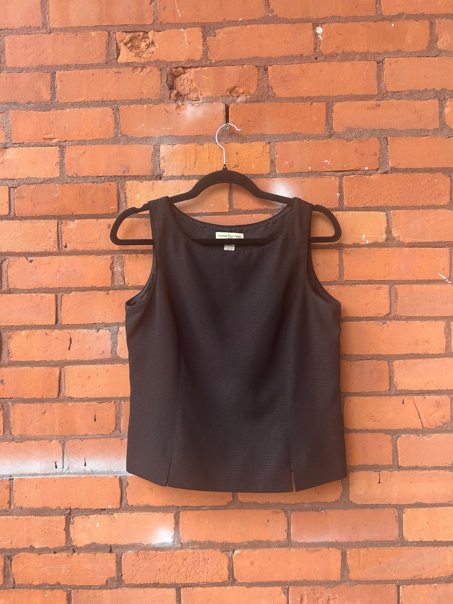 90's Vintage Black Micro Polka Dot High Neck Structured Tank / Size M