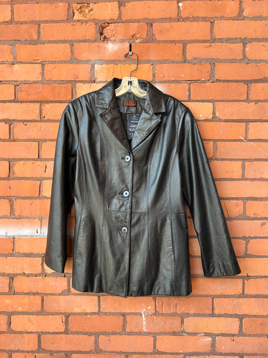 Y2K Vintage Black Leather Button Down Jacket / Size S