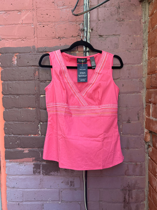 Y2K Vintage Pink Cotton Blend Embroidered V-Neck Tank / Size S