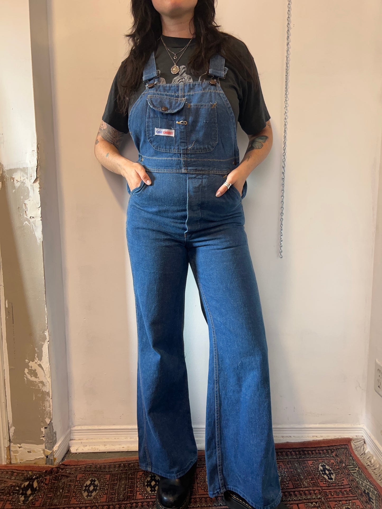 70’s Vintage GWG Denim Bellbottom Overalls / 32 Waist