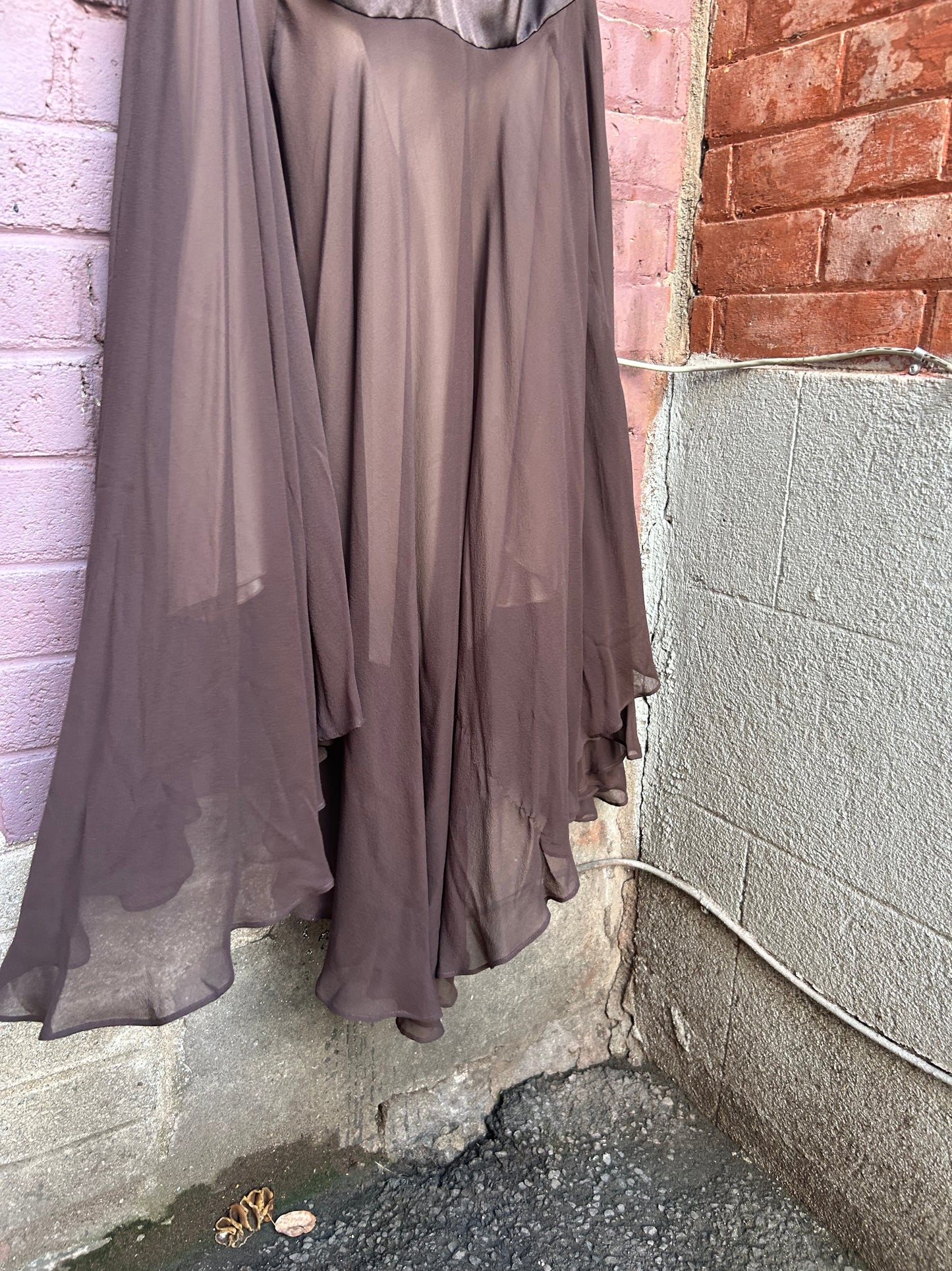 Y2K Vintage Brown Silk Halter Fairy Hem Dress / Size 14