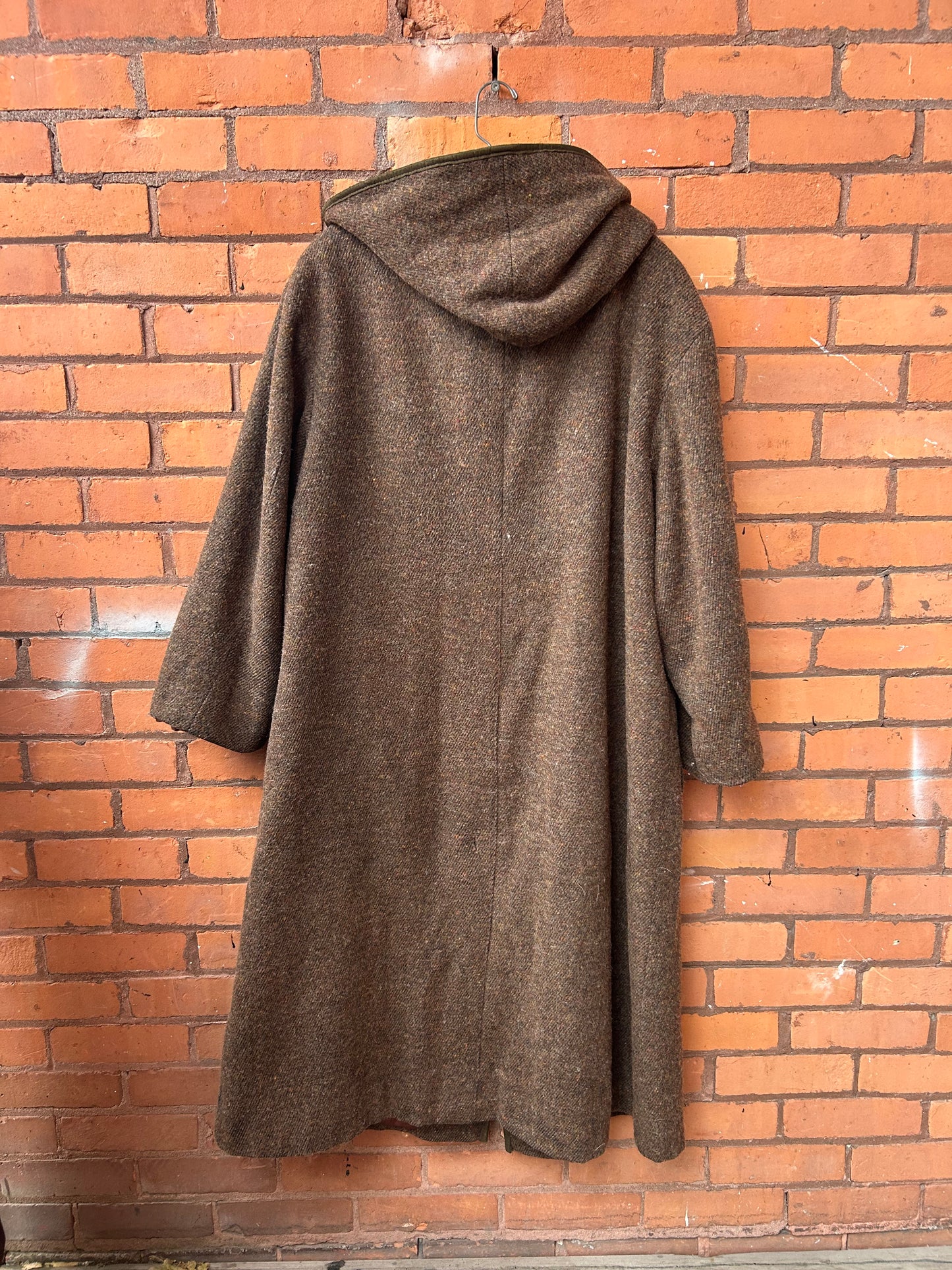 90’s Vintage Brown Wool Cashmere Hooded Overcoat / Size XXL