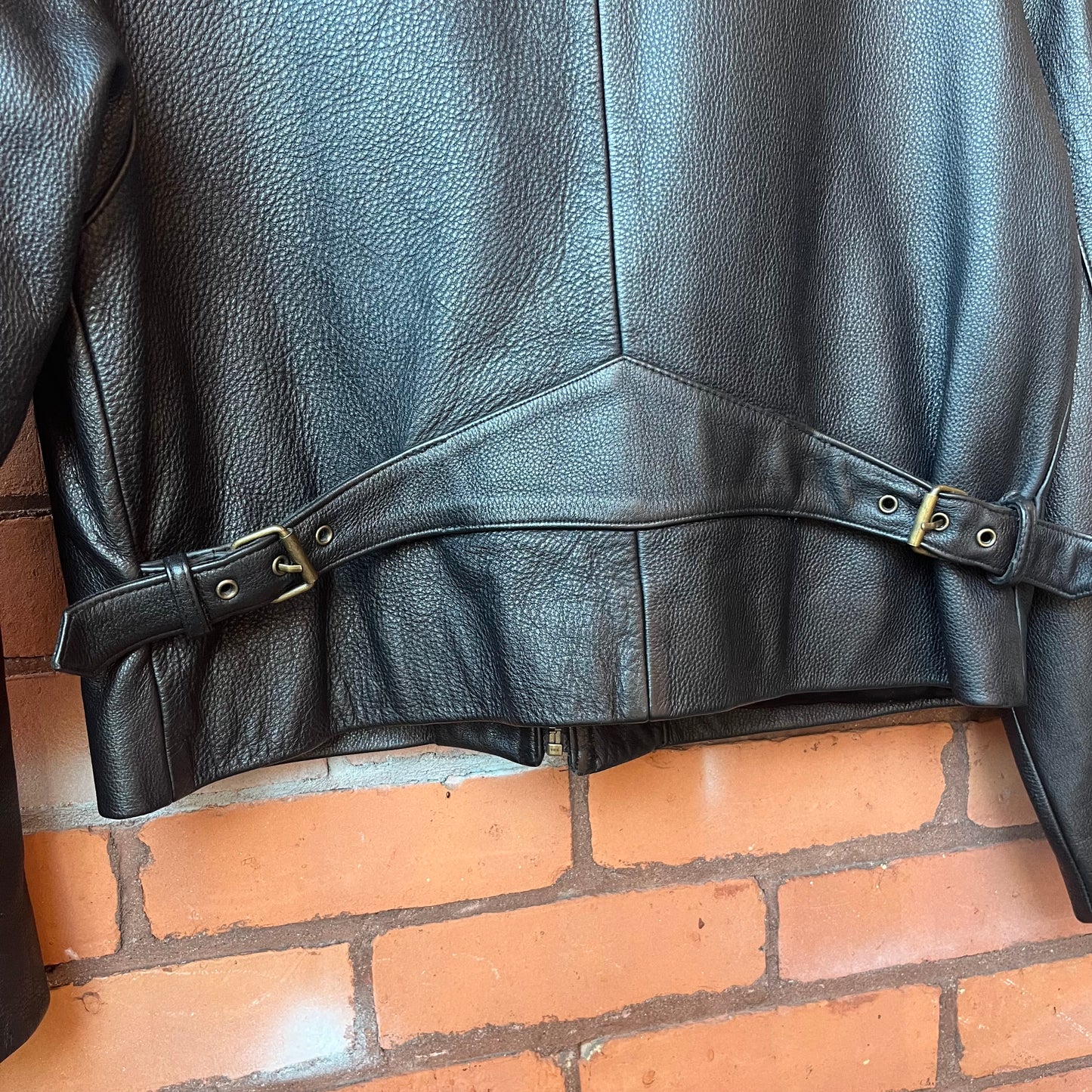 90’s Vintage Danier Black Leather Cropped Buckle Back Jacket / Size XS - M