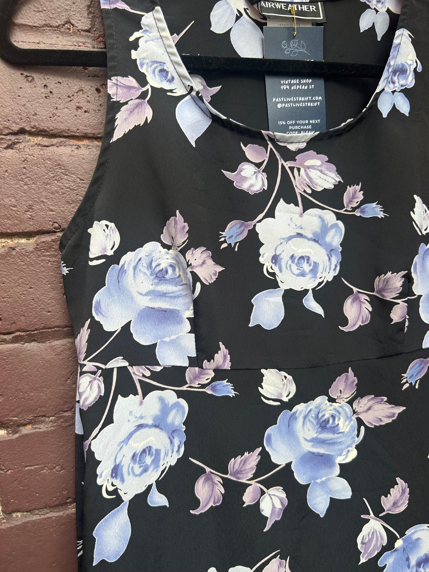 90’s Vintage Blue & Purple Rose Print Tie Back Dress / Size 4