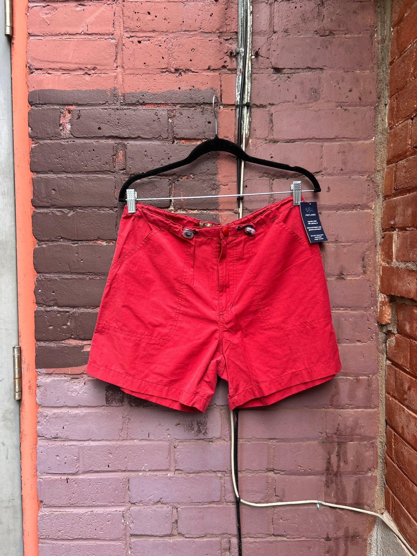 90's Vintage Red Nylon Cargo Shorts / 32 Waist