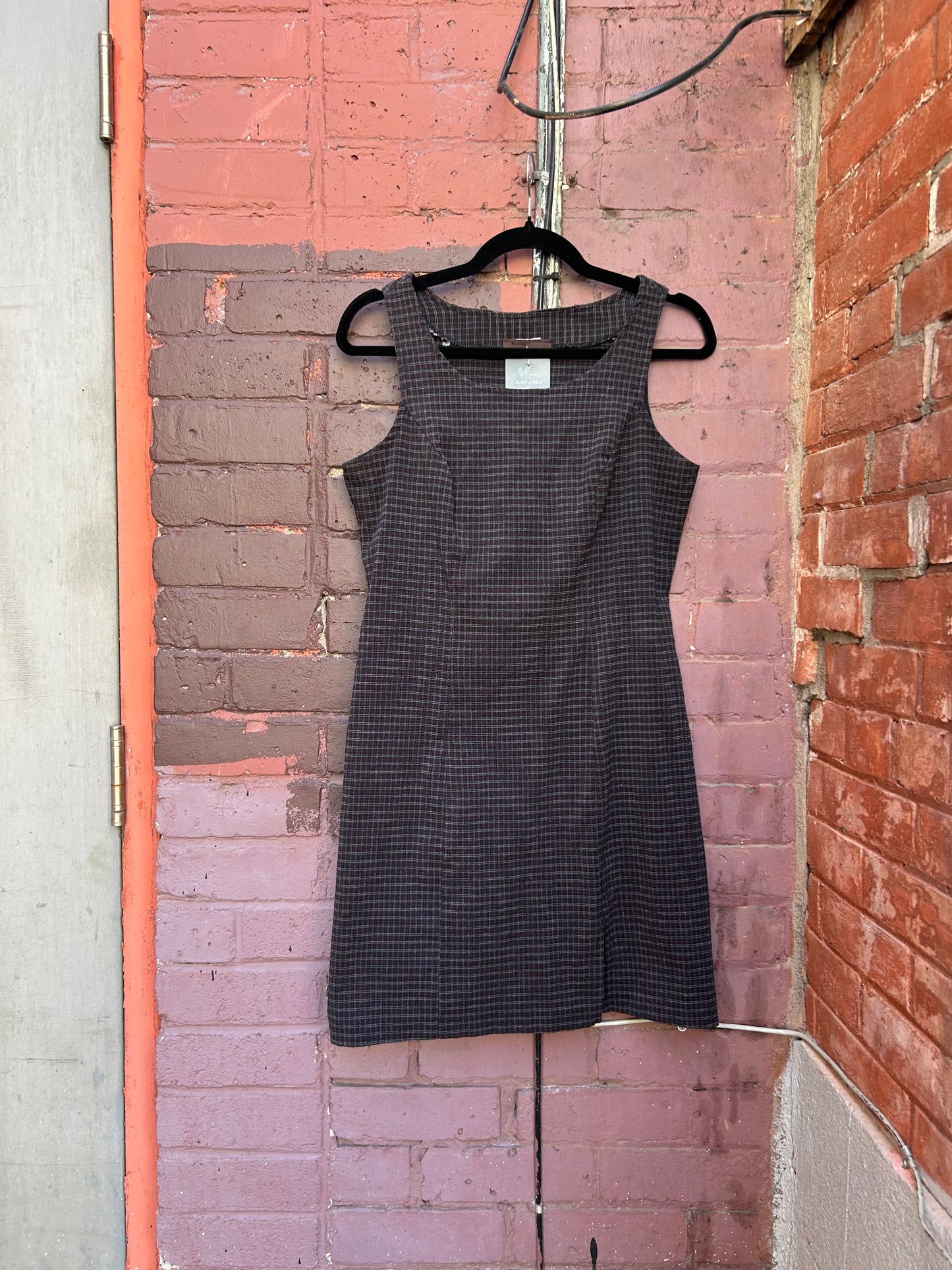 90’s Vintage Micro Plaid Slit Mini Dress / Size 8