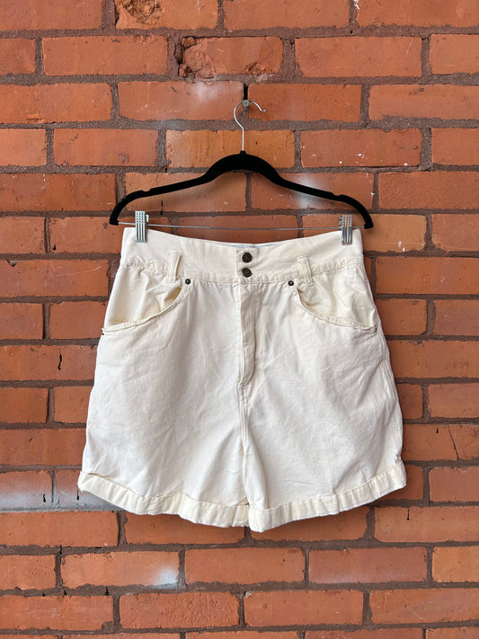 90’s Vintage Cream Cotton High Waist Shorts / 32 Waist