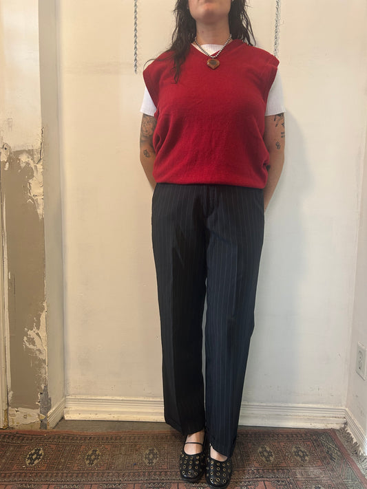 90’s Vintage Black & White Pinstripe Trousers / 32 Waist