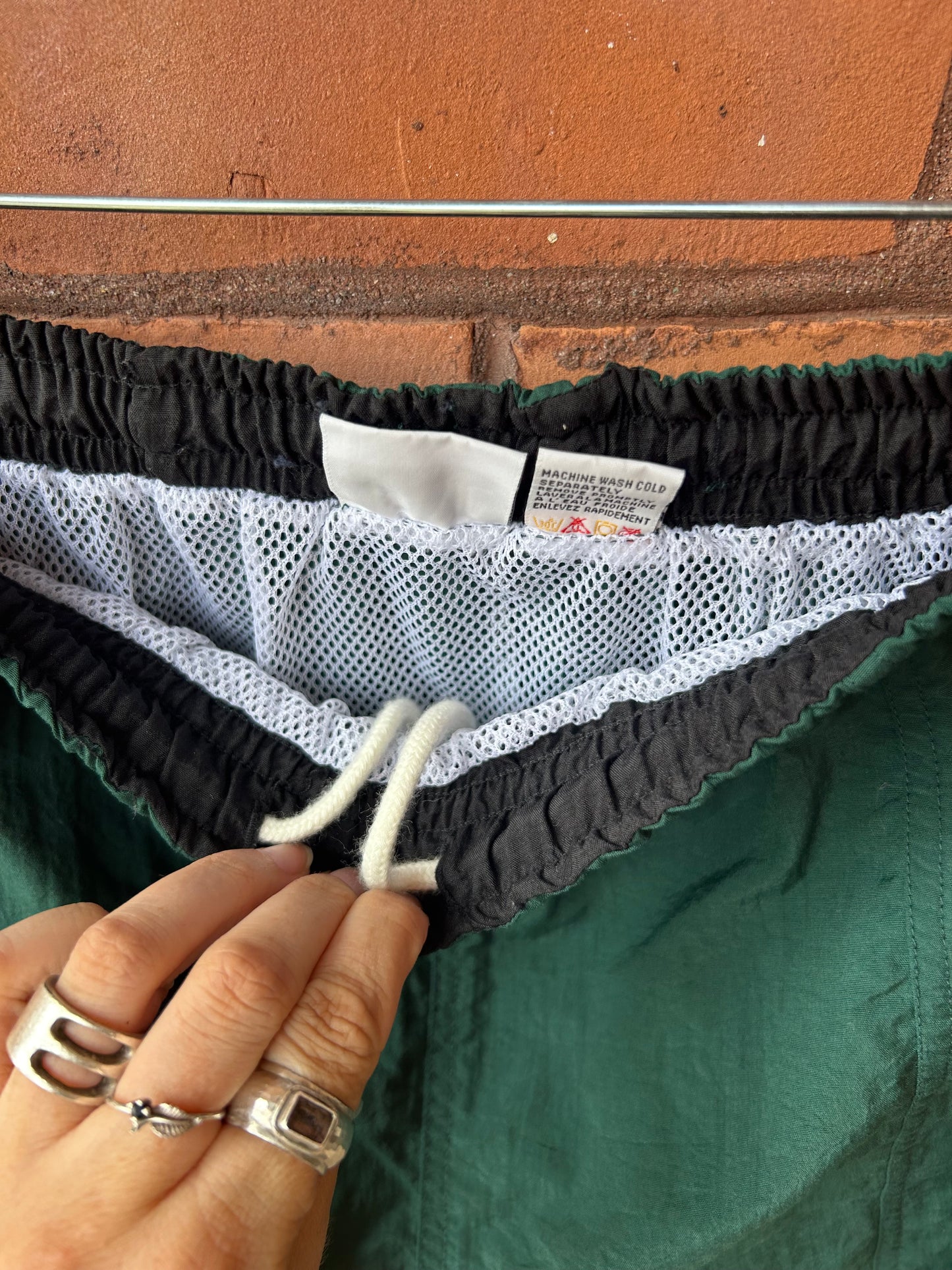 90’s Vintage Forest Green Swim Shorts / 26-30 Waist