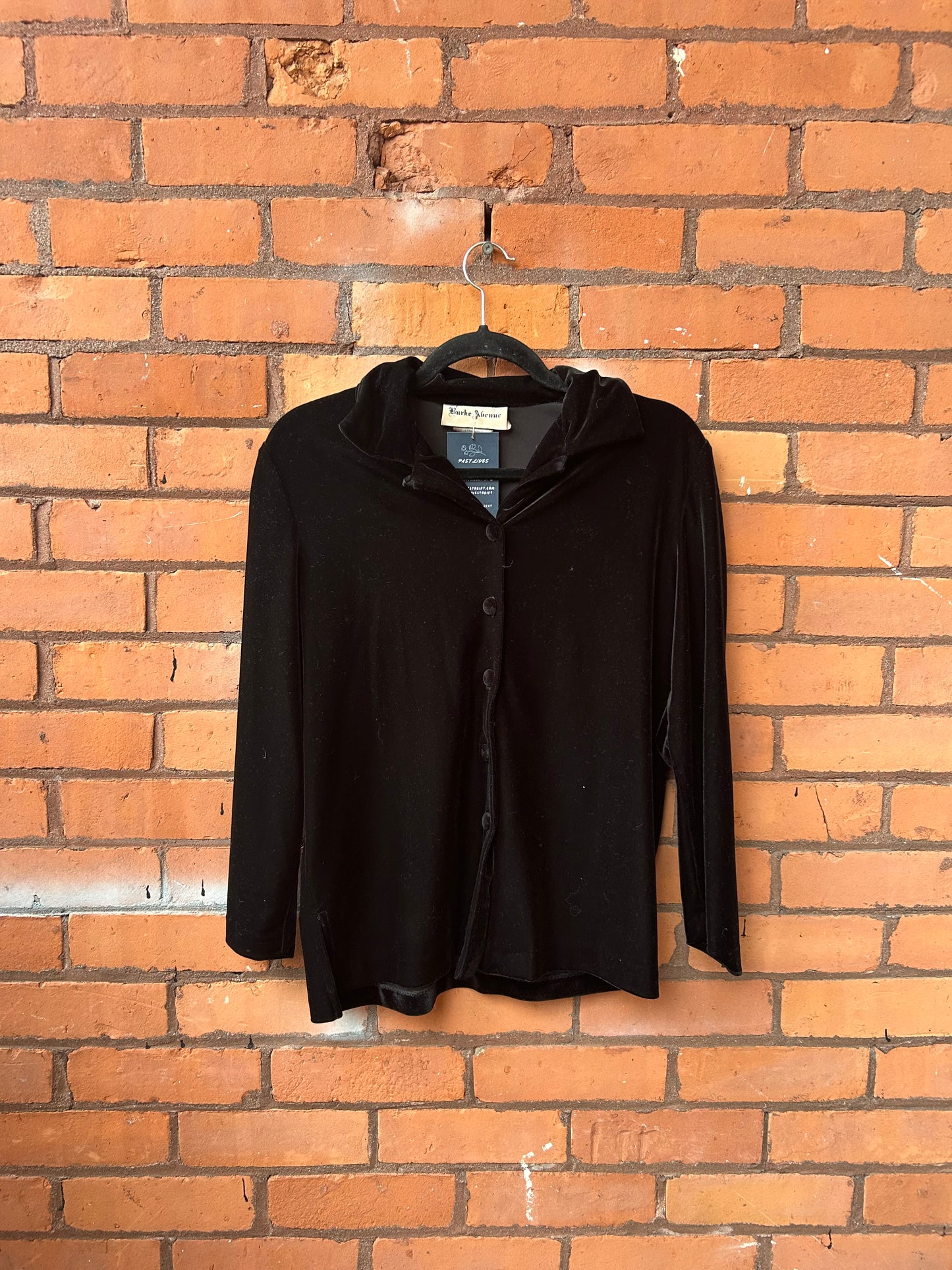 90’s Vintage Black Velvet 3/4 Sleeve Blouse / Size M