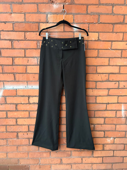 90’s Vintage Black Grommet Belt Low Rise Flare Pants / 29 Waist