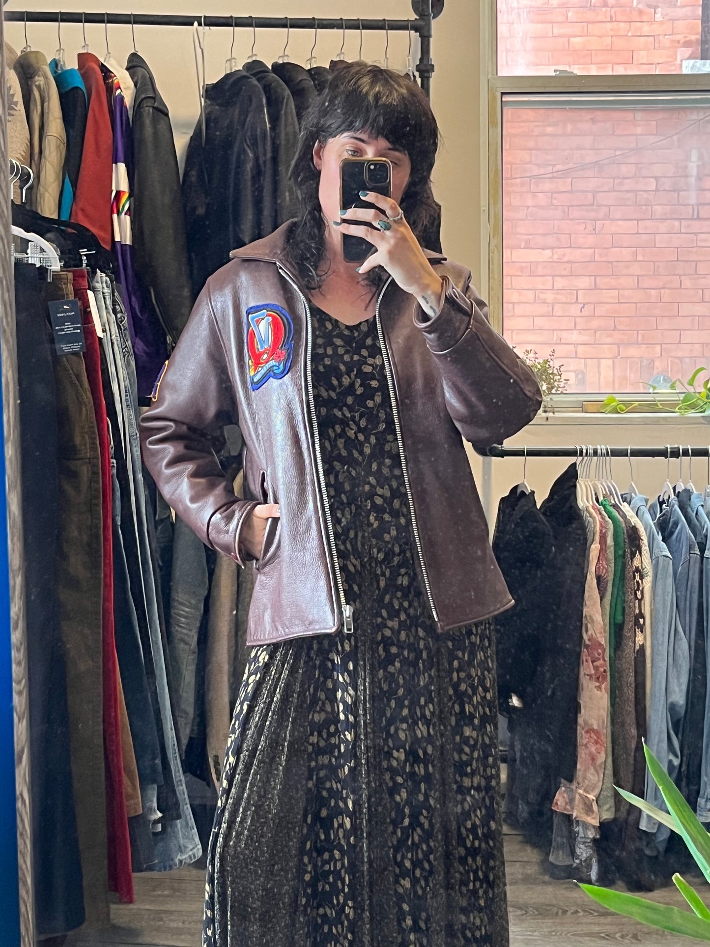 80’s Vintage Queens Burgundy Leather Varsity Letterman Jacket / Size M-L