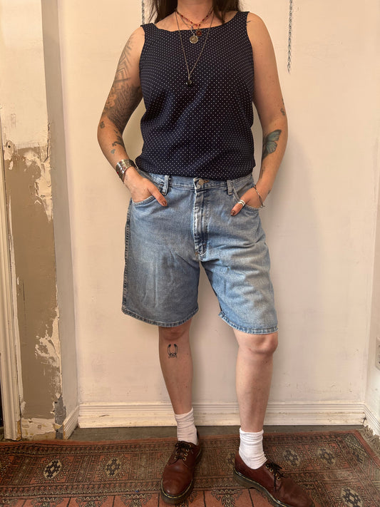 90’s Vintage Navy Polka Dot Structured Tank Top / Size M