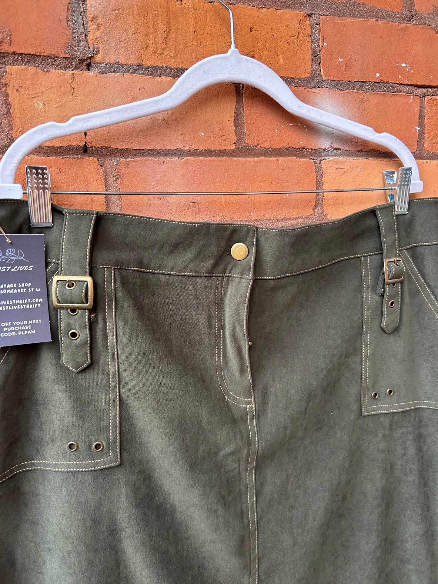 Y2K Vintage Green Buckle Maxi Skirt / 38 Waist