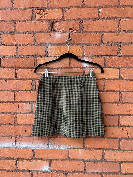90’s Vintage Green Plaid Mini Skirt / 24 Waist