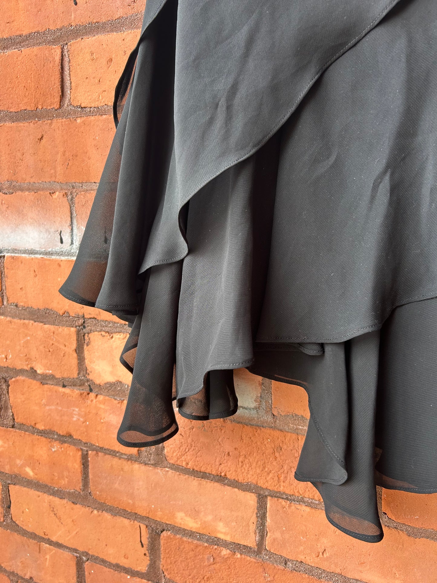 Y2K Black Ruffle Midi Skirt / 30 Waist