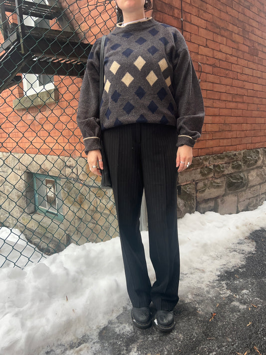 90’s Vintage Black Pinstripe Slouchy Trousers / 34 Waist