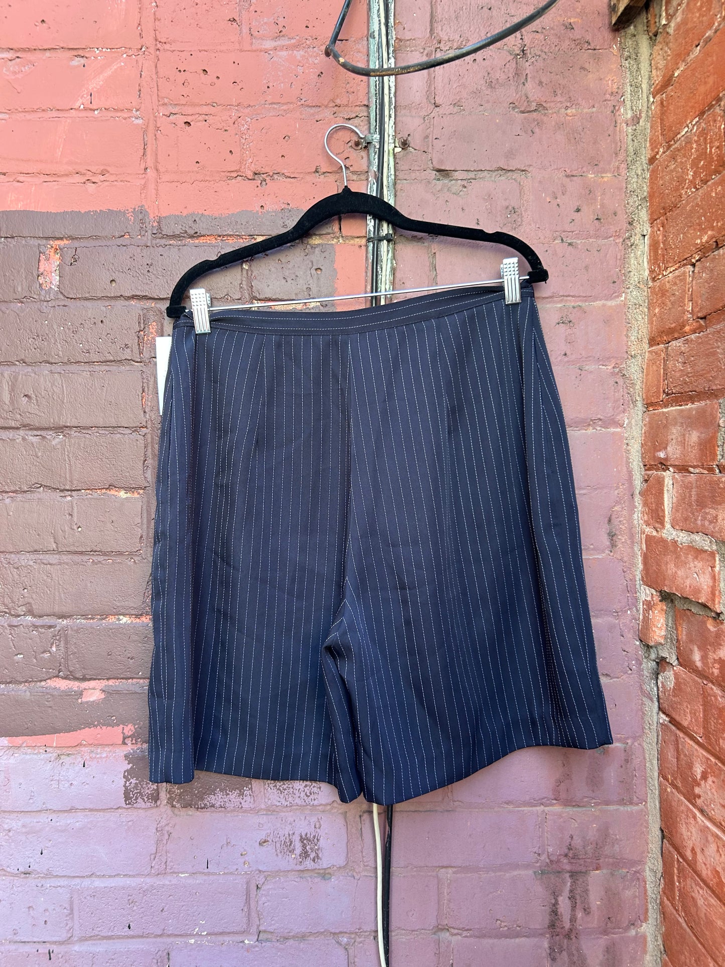 90s Vintage Navy & White Pinstriped Dress Shorts / 32 Waist