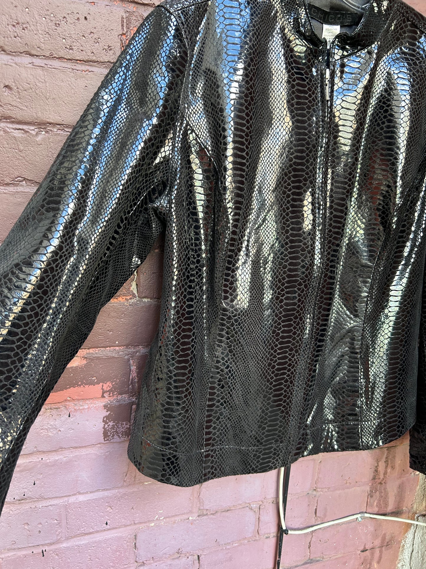 Y2K Vintage Snake Print Leather Bomber Jacket / Size XL