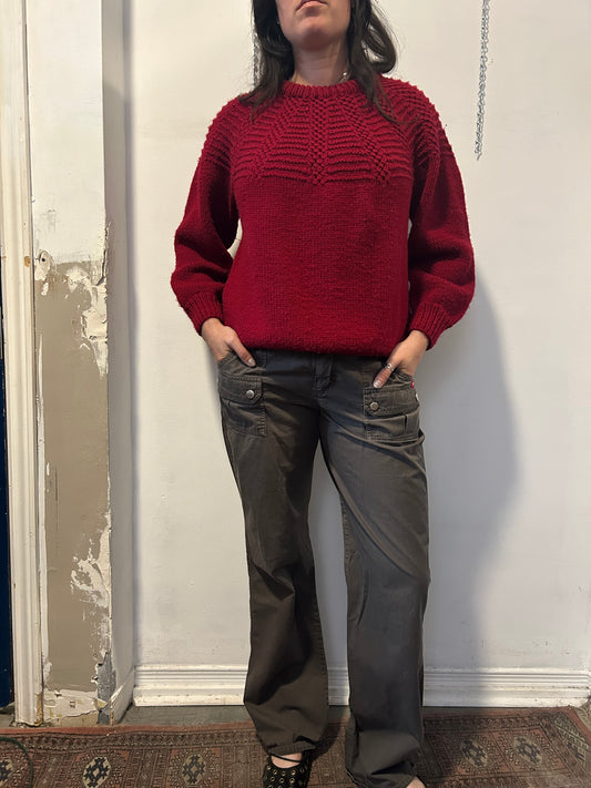 90’s Vintage Red Hand Knit Sweater / Size M