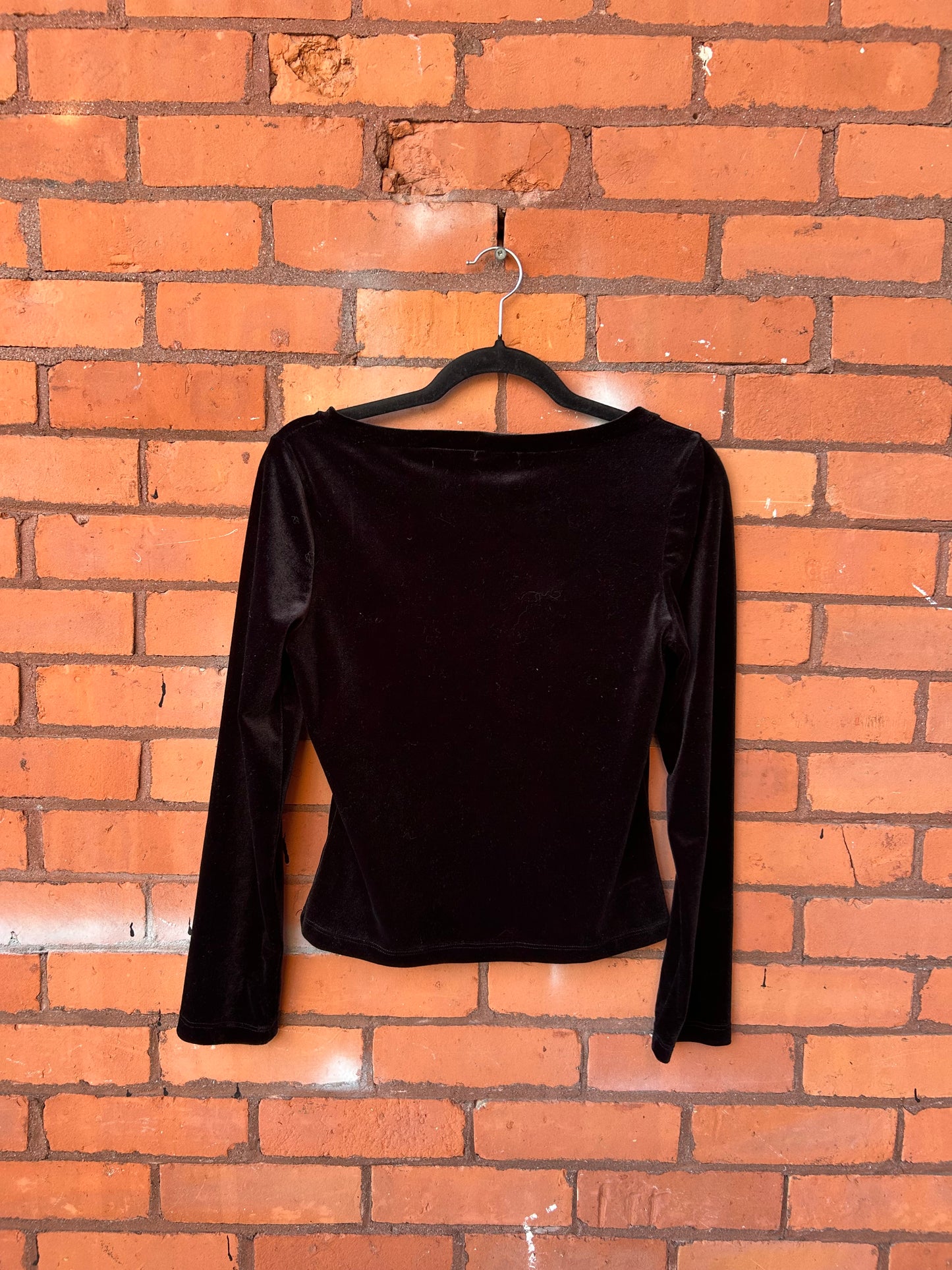 90’s Vintage Black Velvet Scoop Neck Long Sleeve Top / Size S