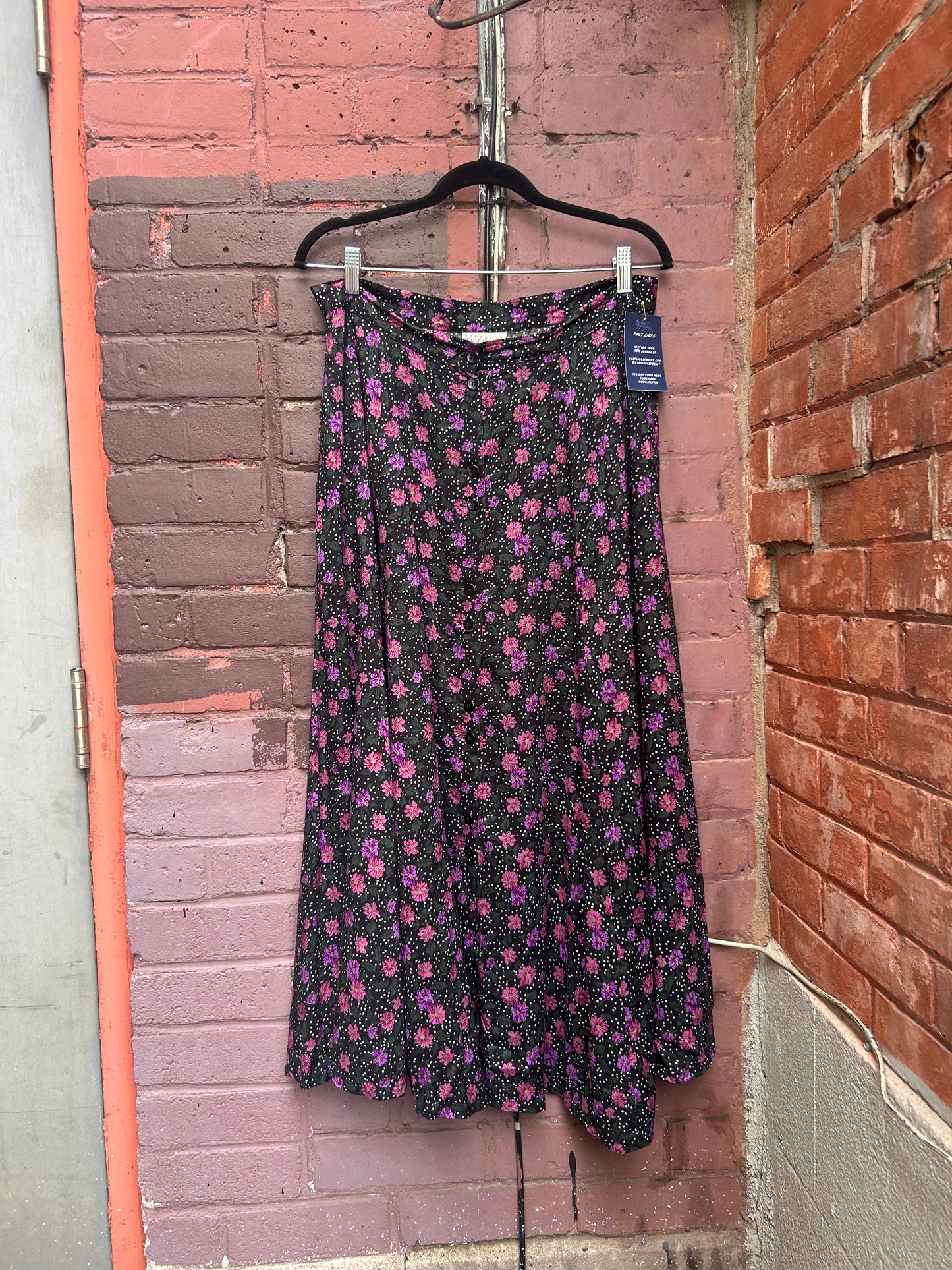 90’s Vintage Purple Floral Pleated Button Down Skirt / 34 Waist