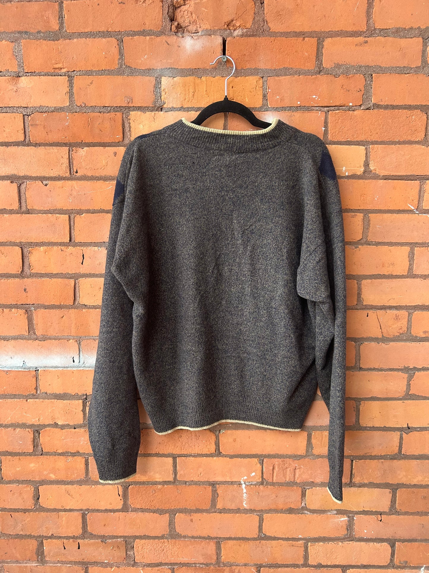90’s Vintage Grey & Navy Lambswool Mockneck Sweater / Size XL