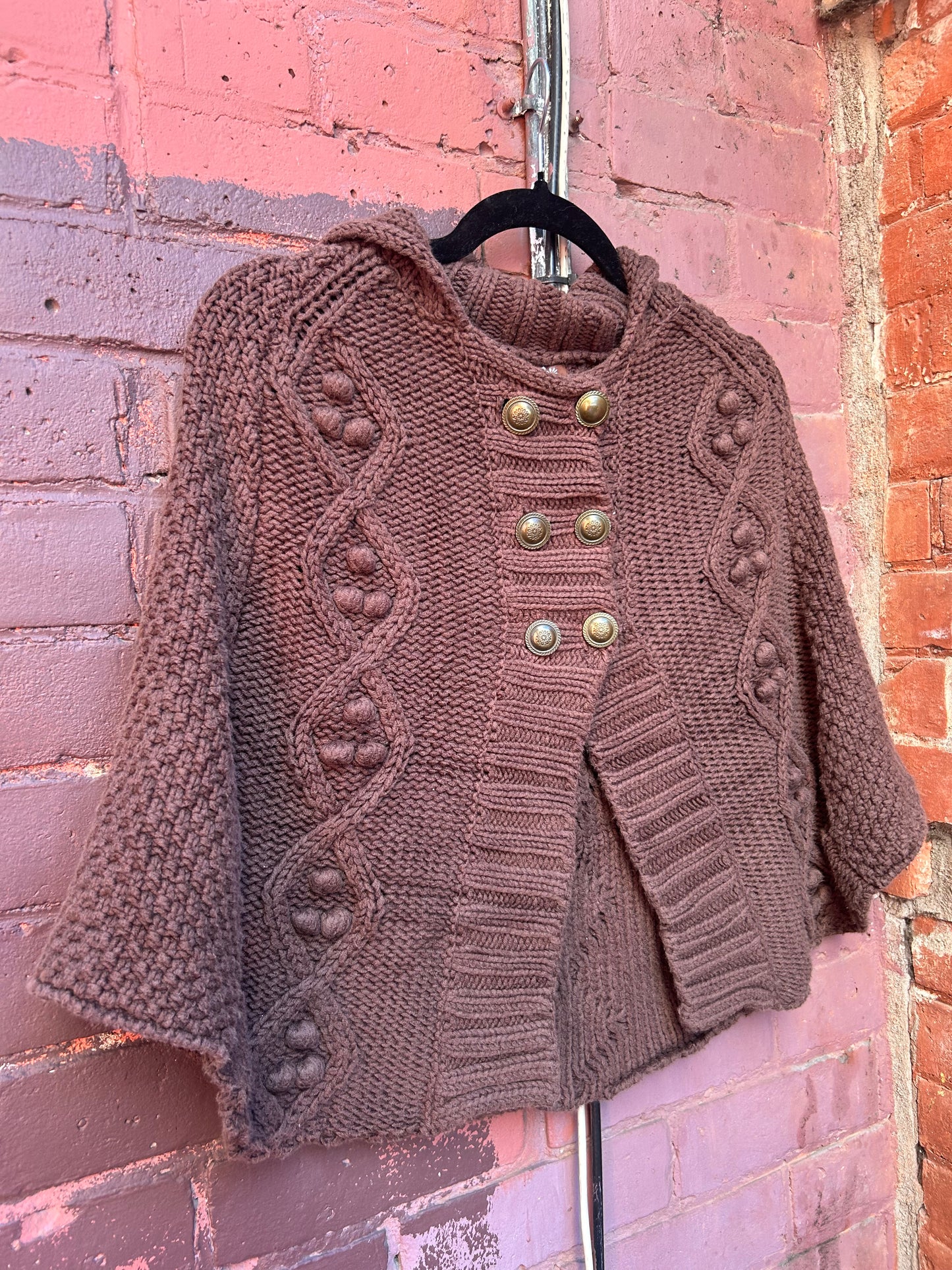 Y2K Vintage Brown Cotton Knit Poncho / Size S