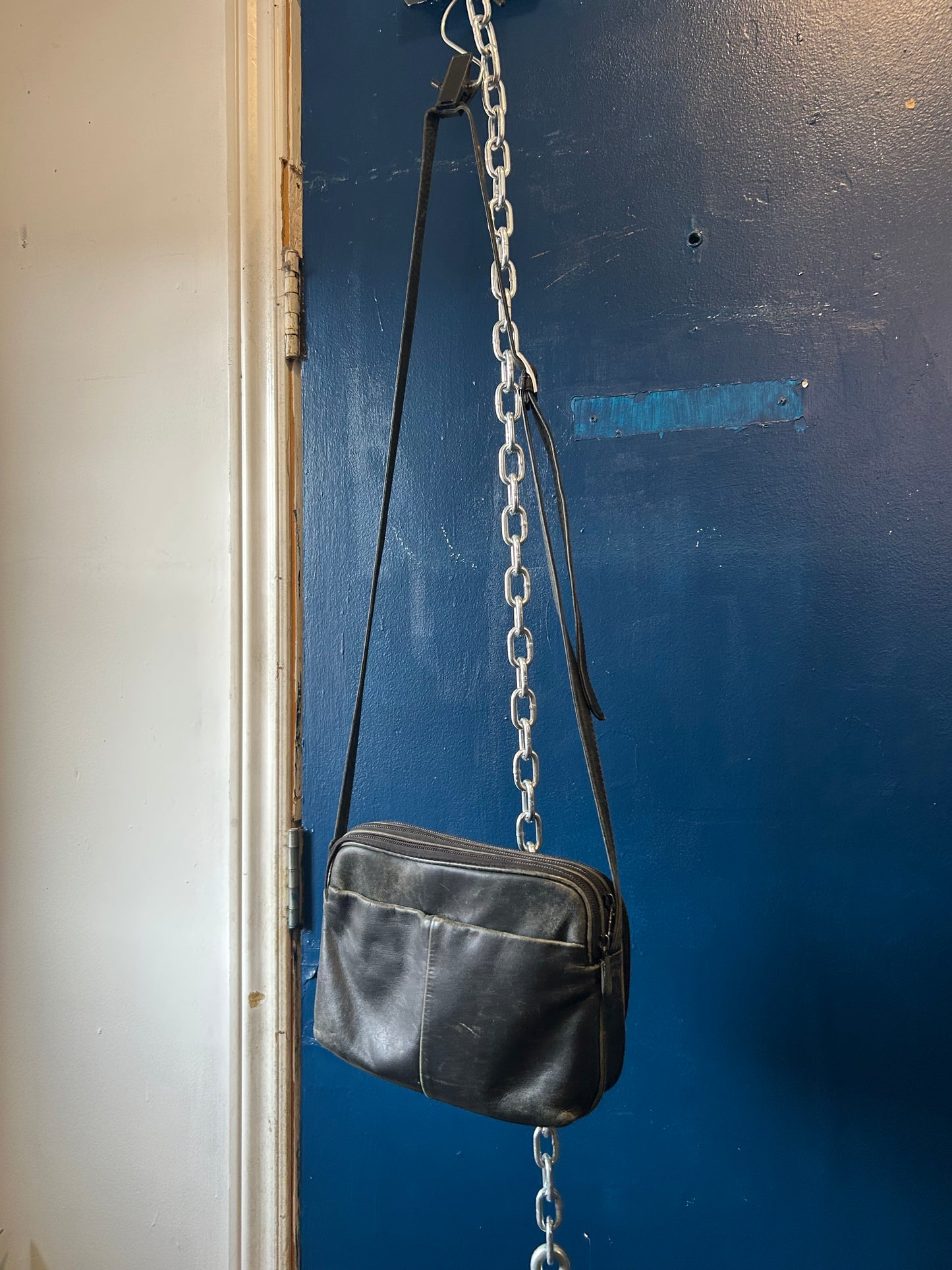 90’s Vintage Square Black Leather Crossbody Bag