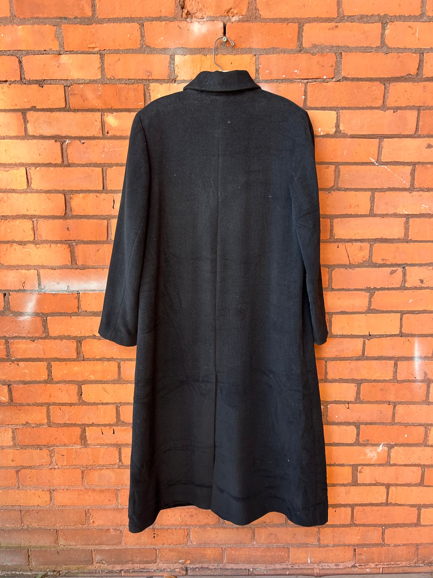 90’s Vintage London Fog Black Wool Maxi Top Coat /  Size M-L