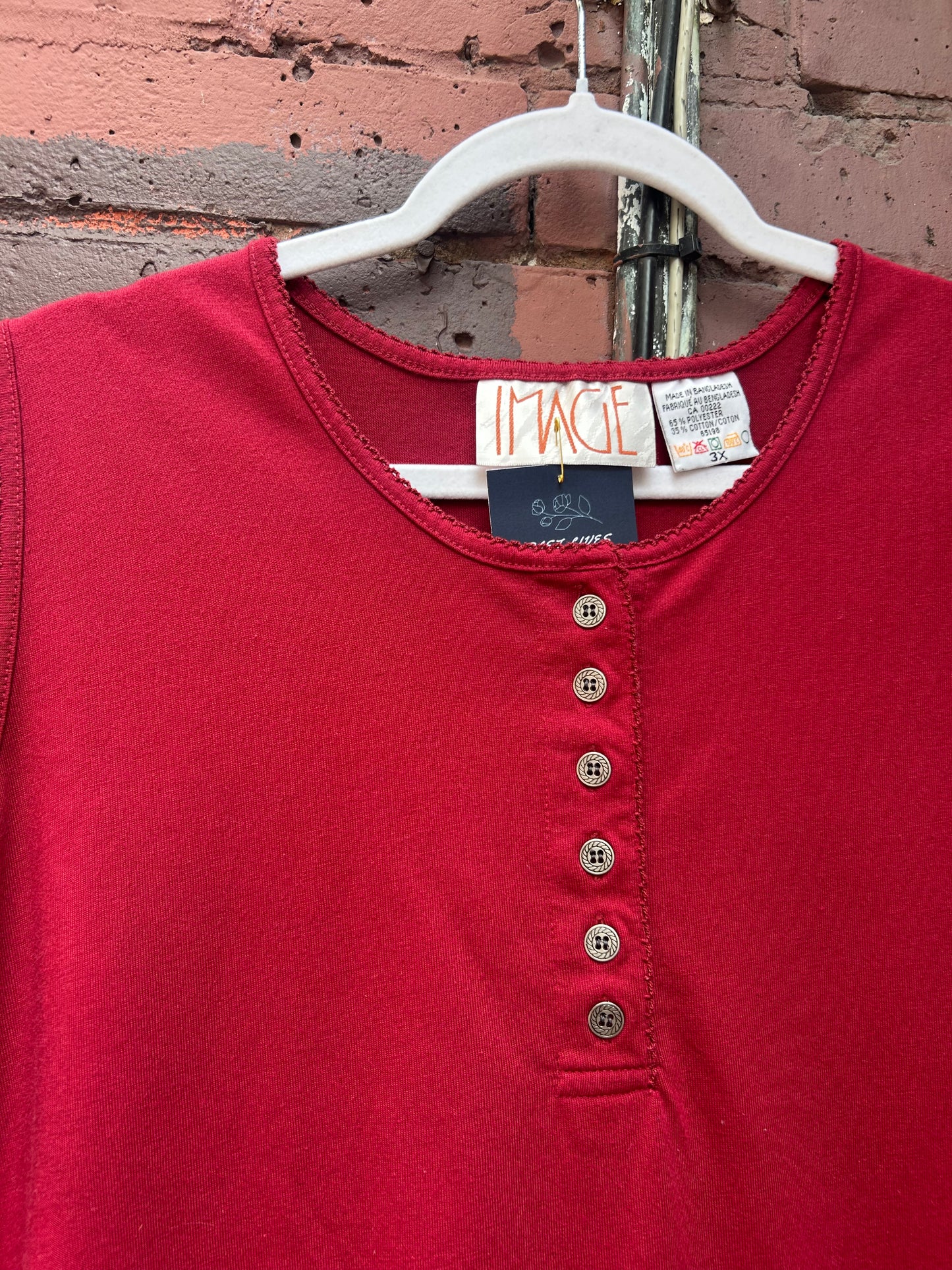 90's Vintage Red Henley Tank / Size 3X