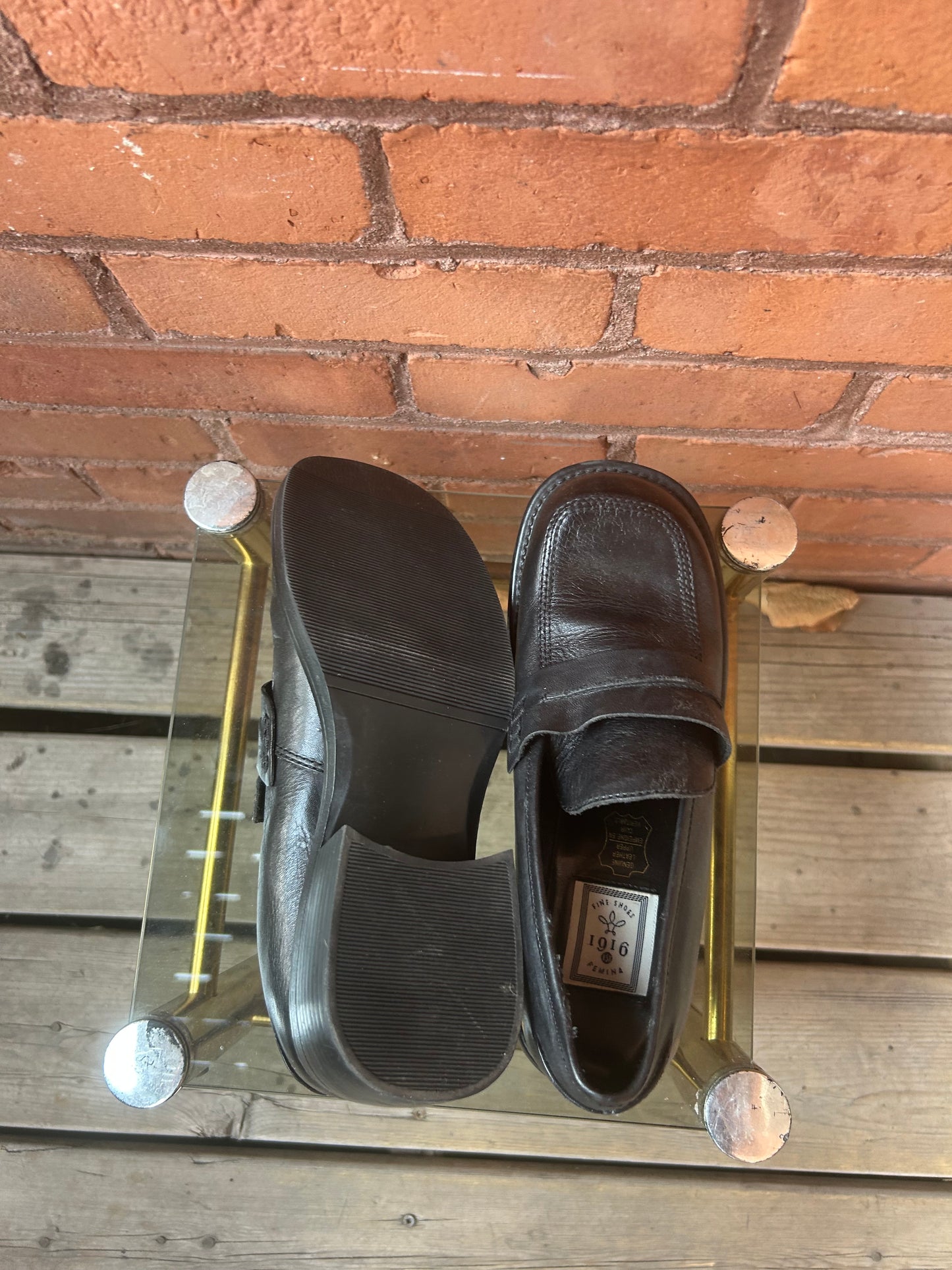 90’s Vintage Black Leather Chunky Loafers / Size 7